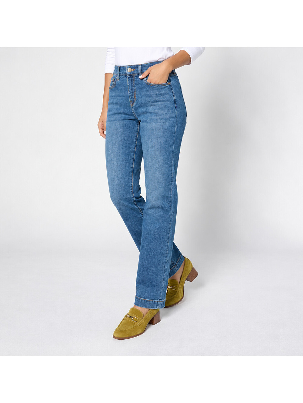 Denim & Co. Regular Cozy Touch Relaxed Straight Jeans Indigo Medium Wash, 16